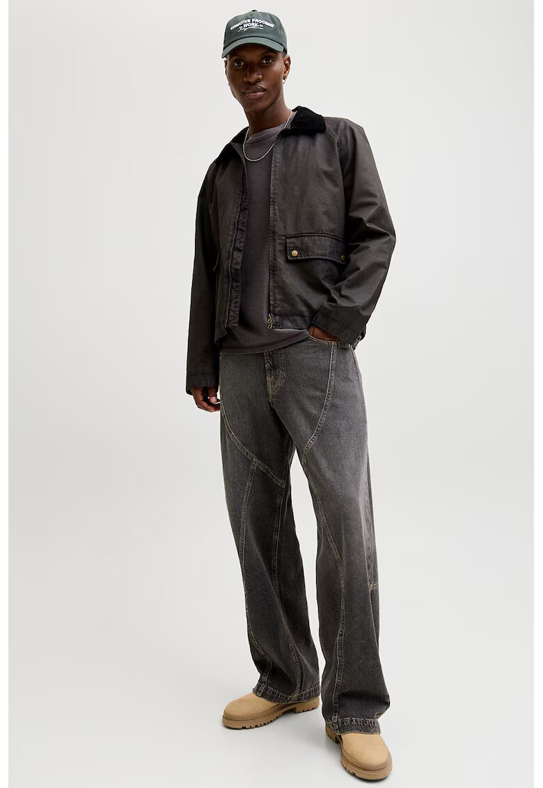 Jack & Jones Blugi drepti cu talie inalta - Gri inchis melange