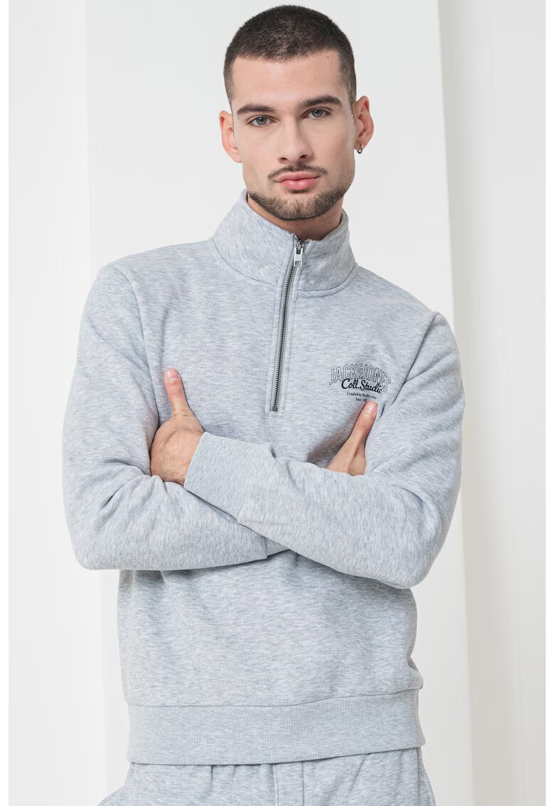 Jack & Jones Bluza de trening cu fenta cu fermoar - Gri deschis melange