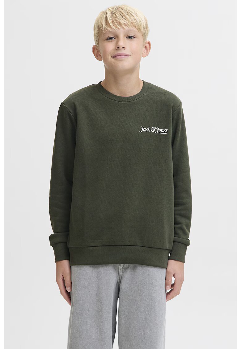 Jack & Jones Bluza de trening cu imprimeu pe partea din spate si decolteu la baza gatului - Verde inchis