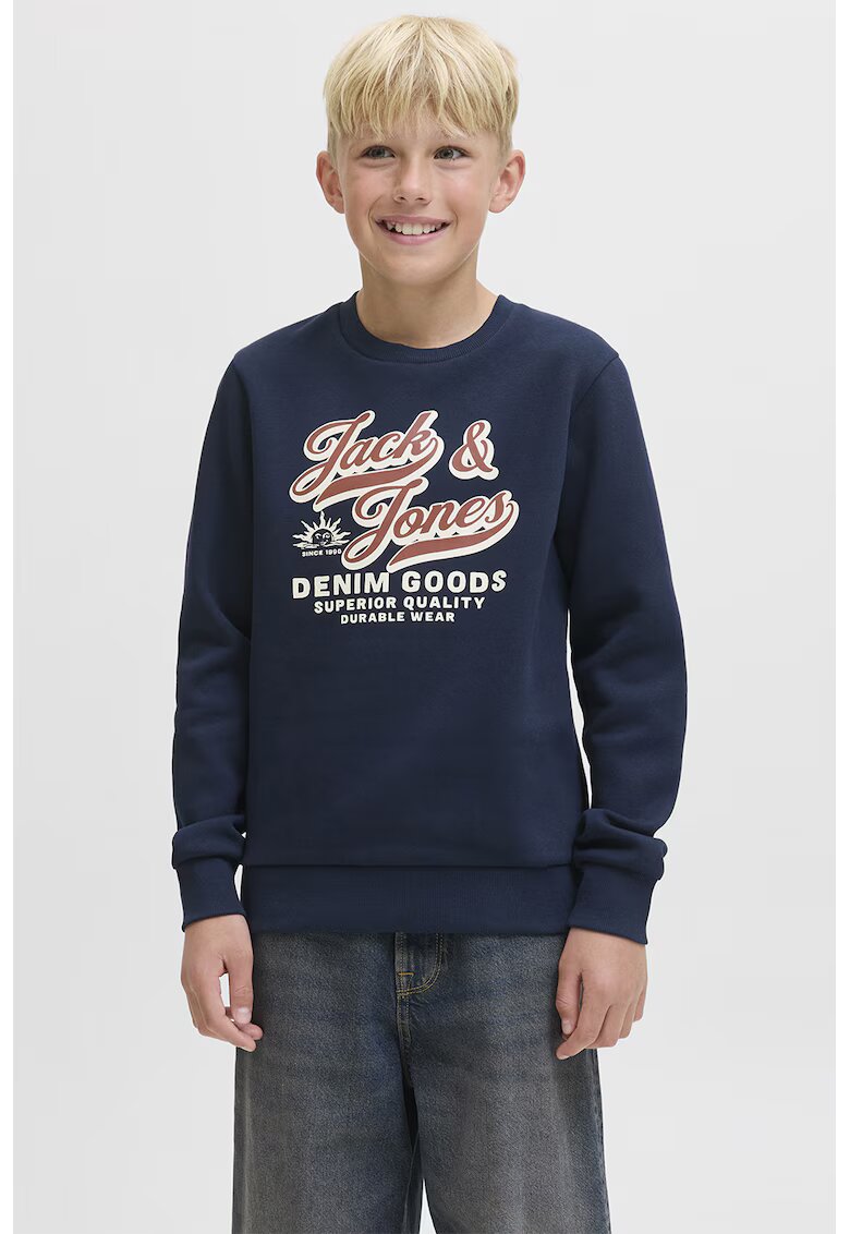 Jack & Jones Bluza de trening din amestec de bumbac organic cu imprimeu logo - Rosu/Alb murdar/Bleumarin