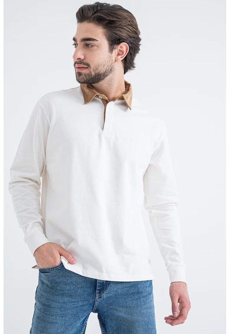 Jack & Jones Bluza polo cu guler din reiat - Alb/Maro deschis