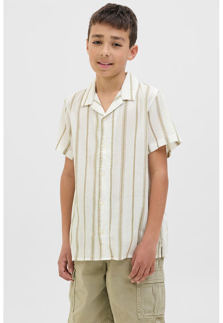 Jack & Jones Camasa cu maneci scurte si model cu dungi - Alb murdar/Verde fistic