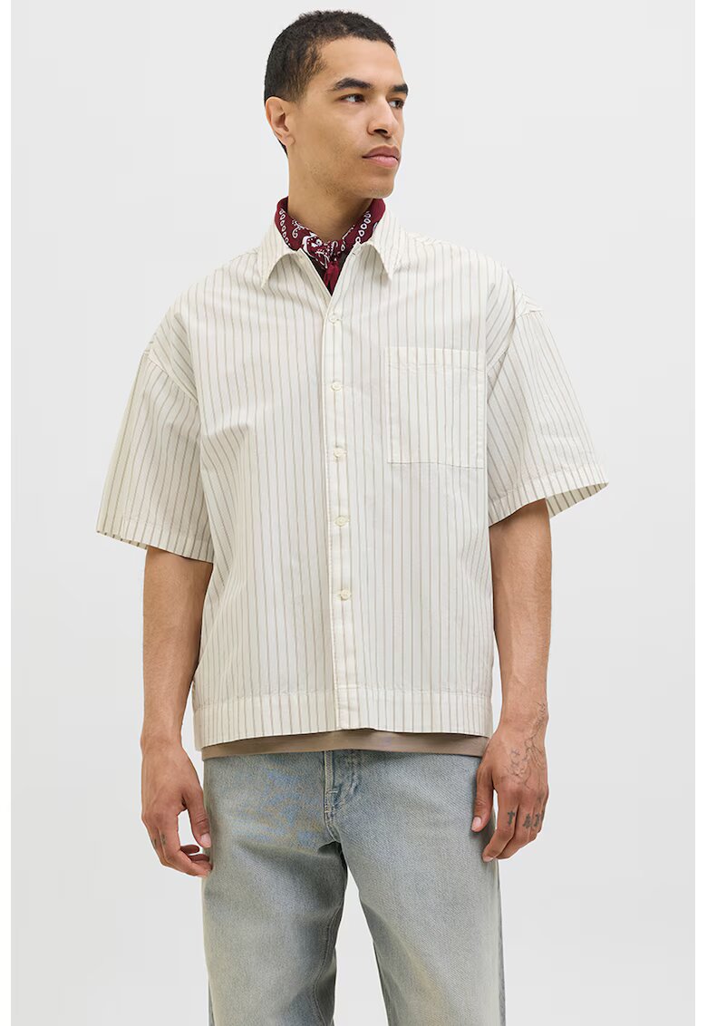 Jack & Jones Camasa cu maneci scurte si model in dungi - Alb/Verde fistic