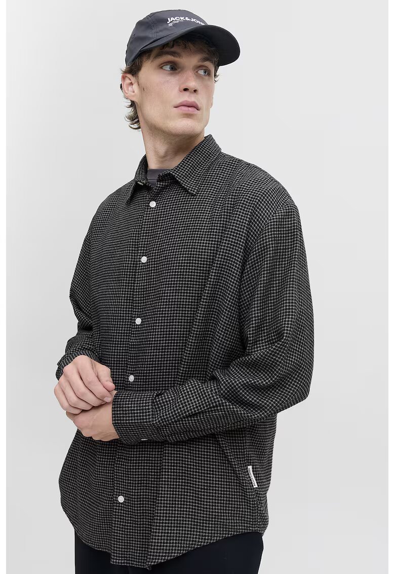 Jack & Jones Camasa din amestec de bumbac organic cu model - Negru/Gri deschis