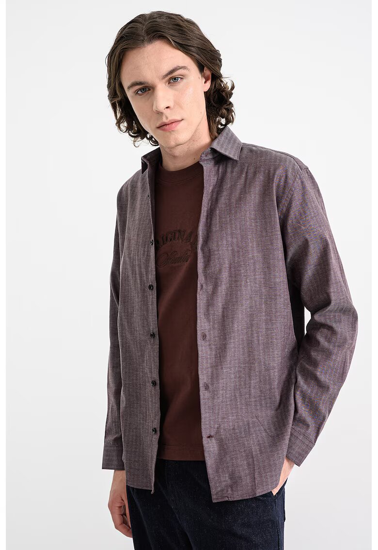 Jack & Jones Camasa din amestec de bumbac organic si lyocell - Violet melange