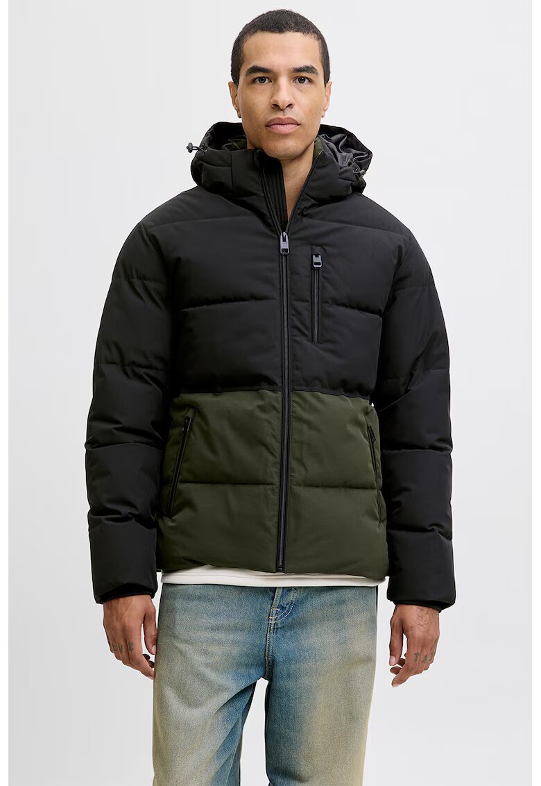 Jack & Jones Geaca cu buzunare cu fermoar - Negru/Kaki inchis