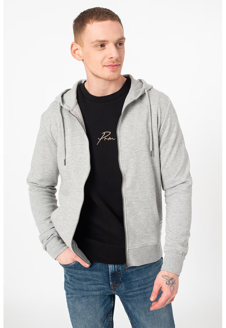 Jack & Jones Hanorac cu fermoar din amestec de bumbac Basic - Gri deschis melange