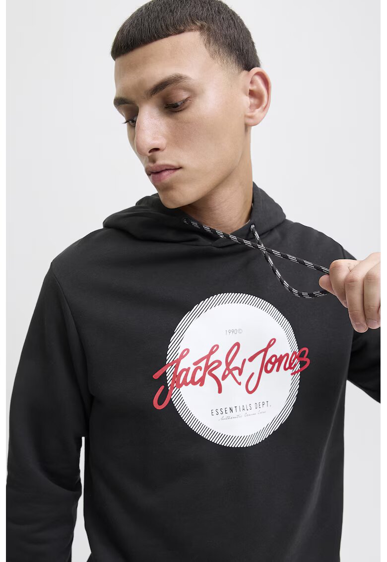 Jack & Jones Hanorac cu imprimeu logo frontal - Negru