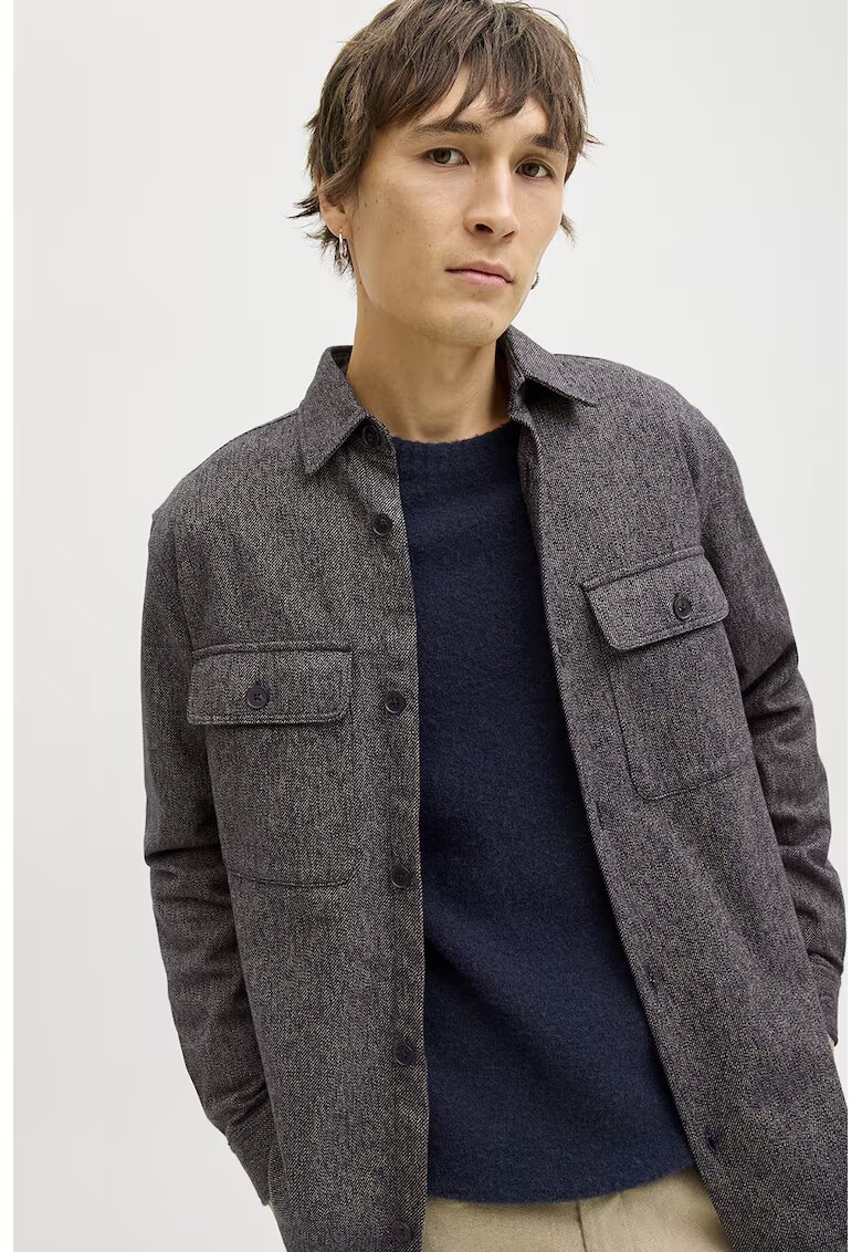 Jack & Jones Jacheta-camasa de bumbac organic - Negru melange