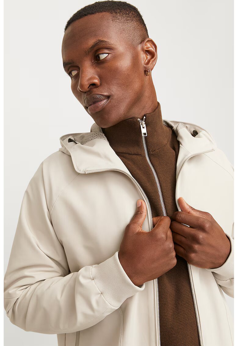 Jack & Jones Jacheta cu gluga si fermoar - Alb fildes