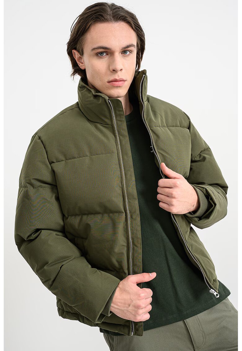 Jack & Jones Jacheta cu model uni si fermoar - Verde masliniu