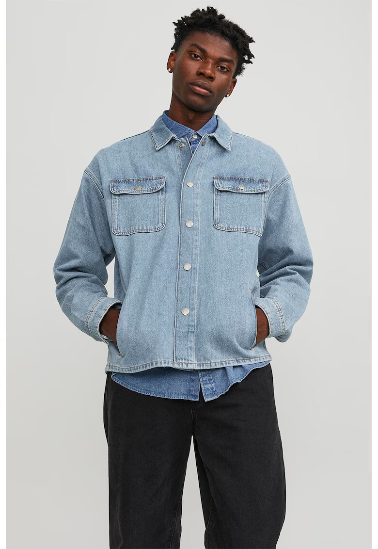 Jack & Jones Jacheta de denim cu buzunare pe piept - Albastru deschis