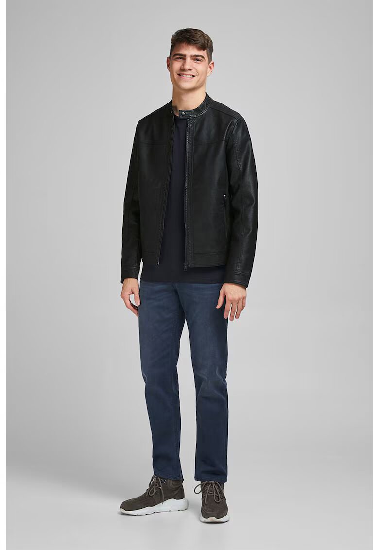Jack & Jones Jacheta de piele ecologica cu guler scurt - Negru