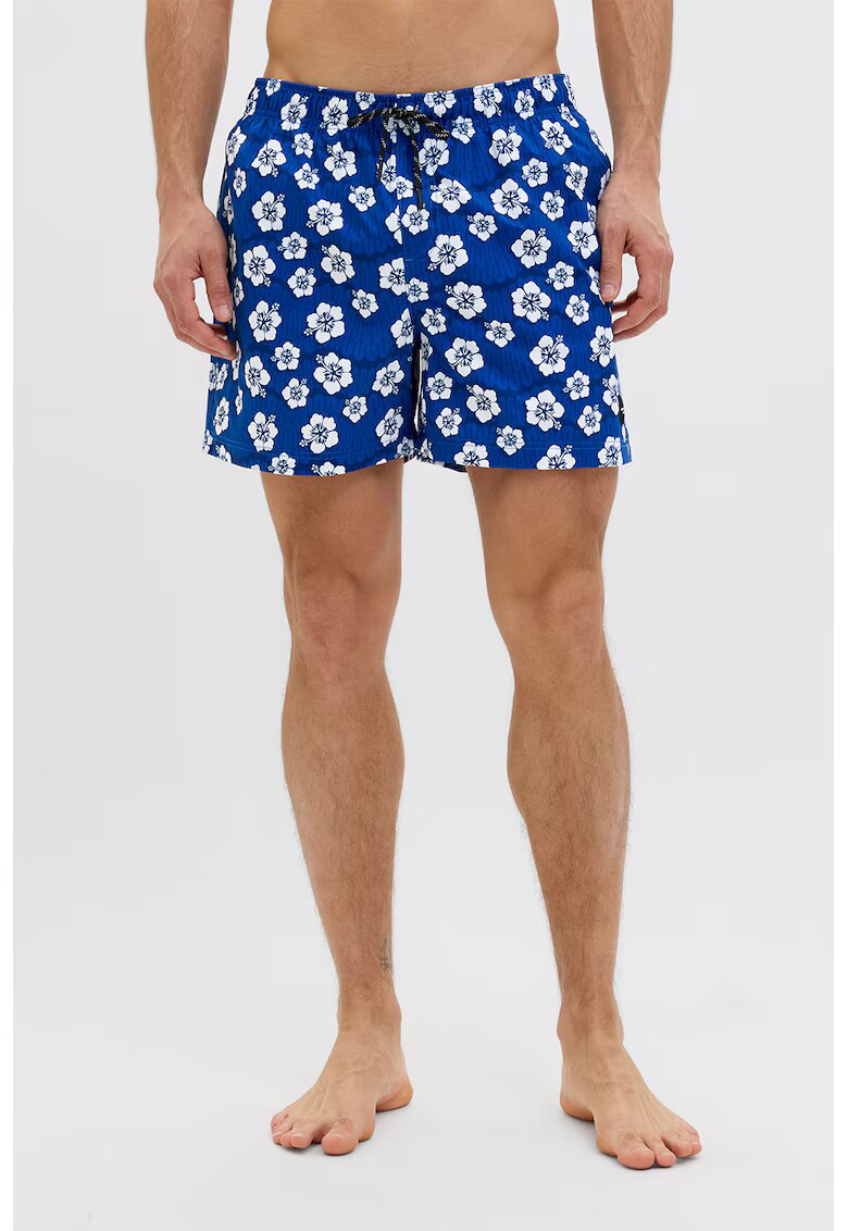 Jack & Jones Pantaloni scurti de baie cu model si buzunare laterale - Alb/Bleumarin