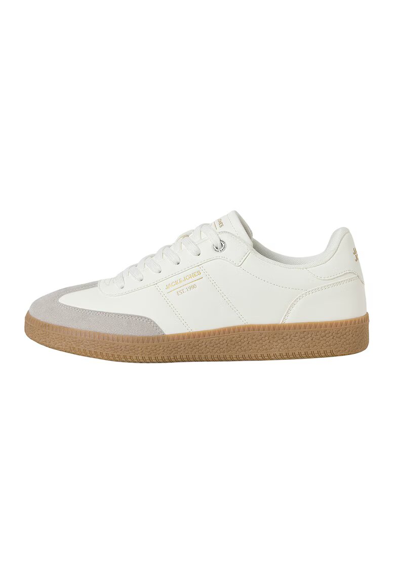 Jack & Jones Pantofi sport low-cut de piele ecologica - Alb/Maro taupe deschis