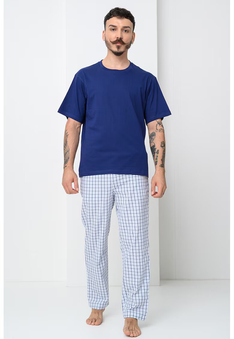 Jack & Jones Pijama cu segmente lungi cu model Florence - Alb/Albastru indigo