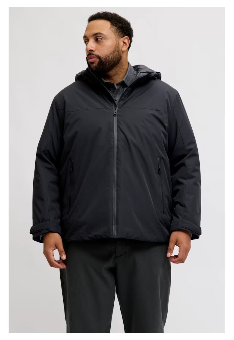 Jack & Jones Plus Jacheta de tranzitie - barbati big size - cu gluga si croiala Regular fit - Negru
