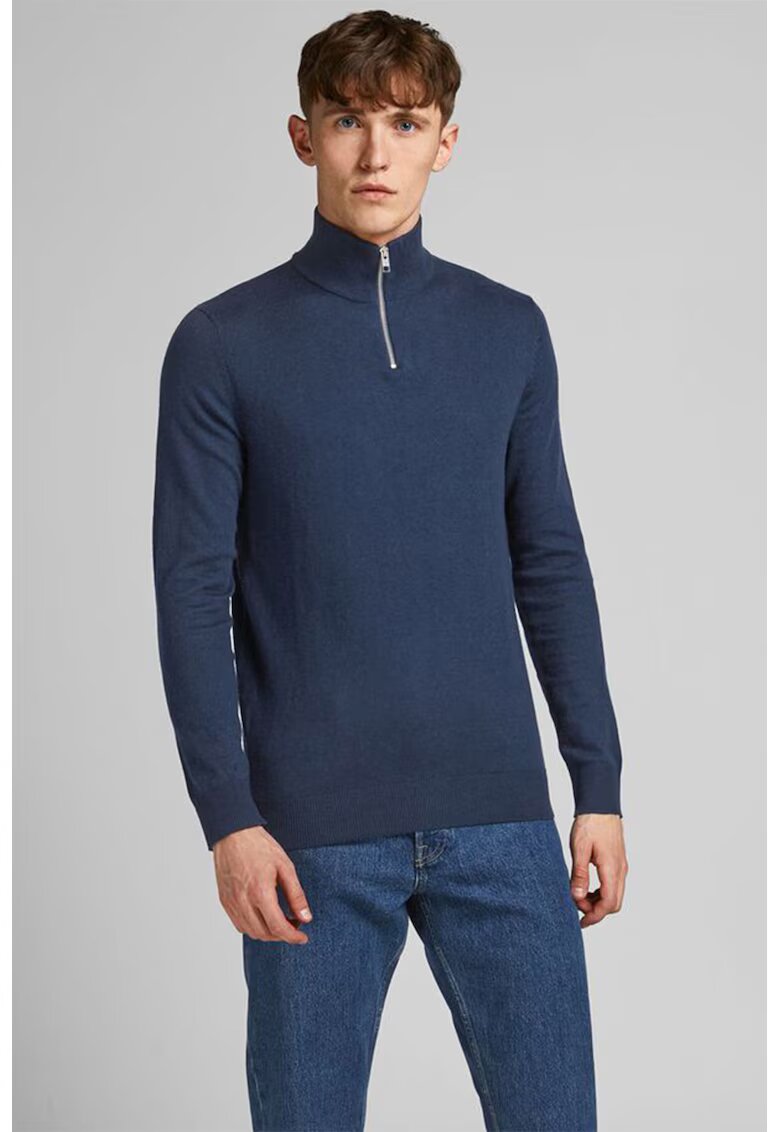 Jack & Jones Pulover cu guler inalt si fermoar scurt - Bleumarin