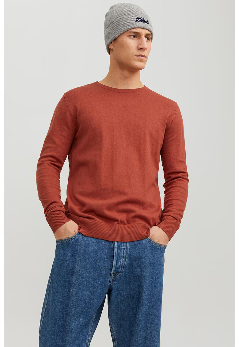 Jack & Jones Pulover tricotat fin cu decolteu la baza gatului - Caramiziu