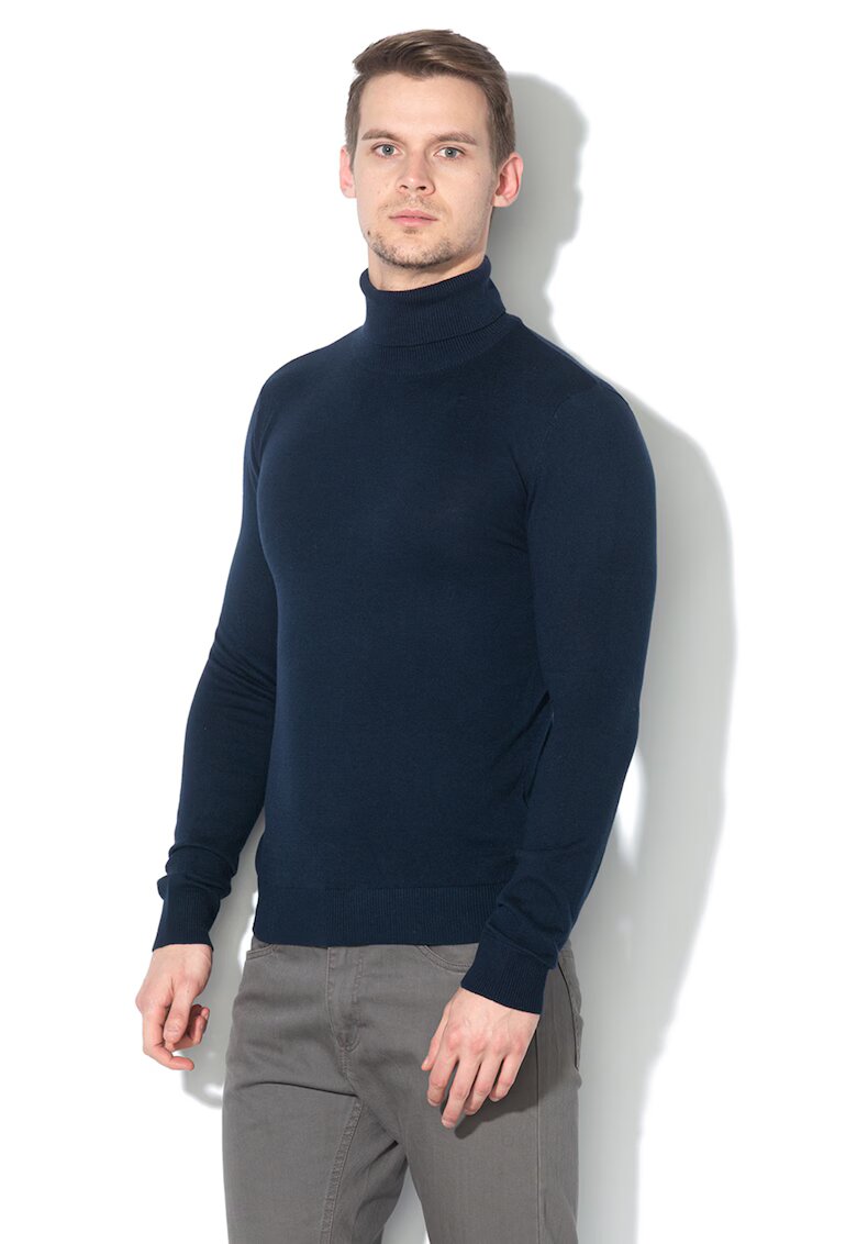 Jack & Jones Pulover tricotat fin cu guler inalt Emil - Bleumarin