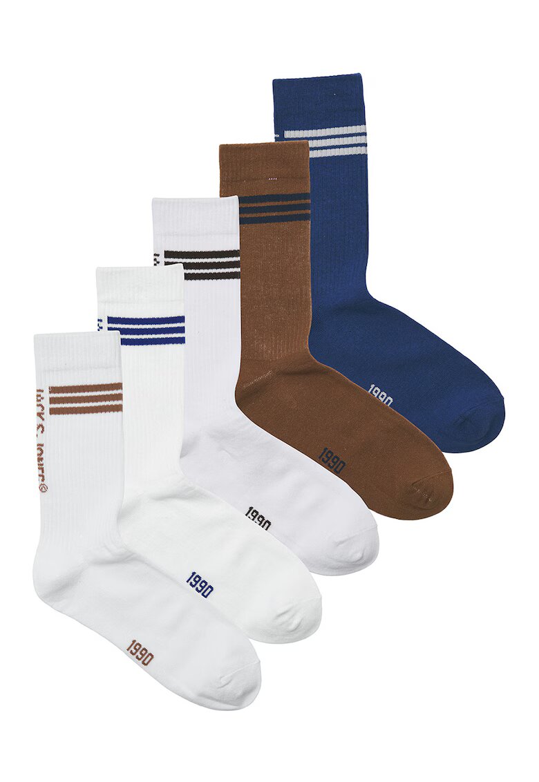 Jack & Jones Set de sosete lungi - 5 perechi - Alb/Maro scortisoara/Albastru
