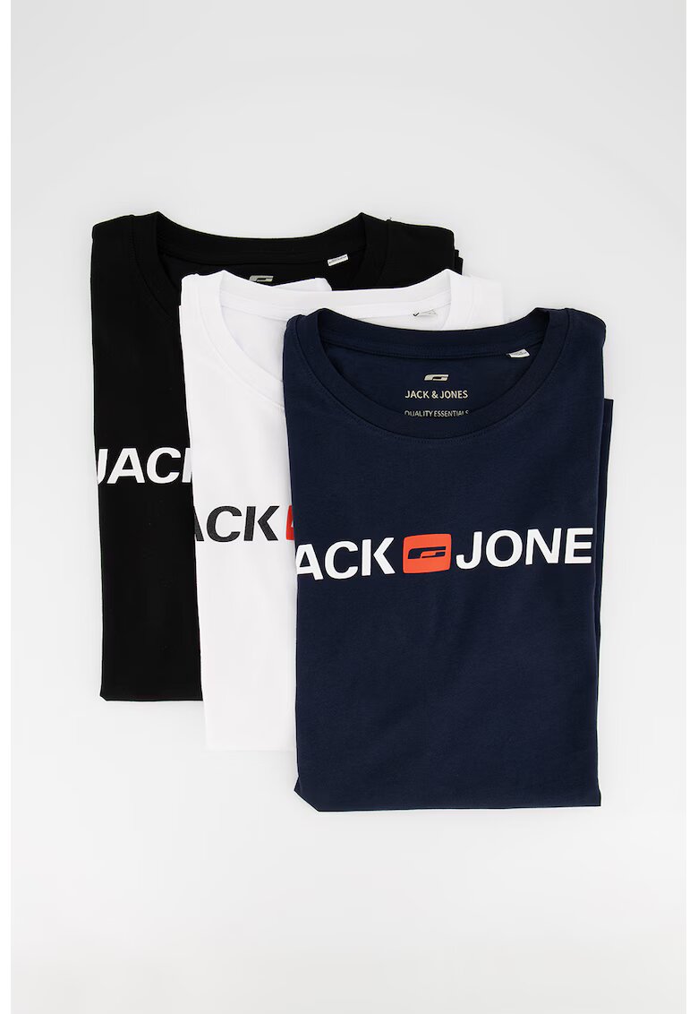 Jack & Jones Set de tricouri cu decolteu la baza gatului - 3 piese - Alb/Bleumarin