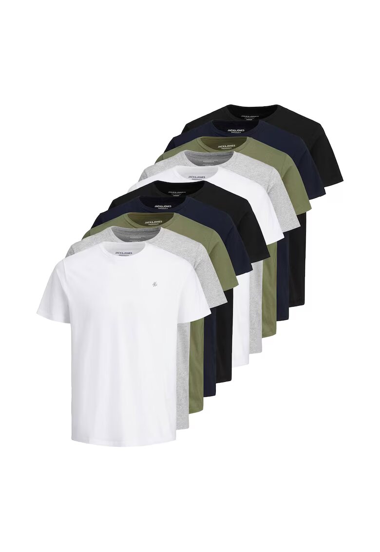 Jack & Jones Set de tricouri de bumbac JORJXJ - 10 piese - Alb/Negru/Kaki