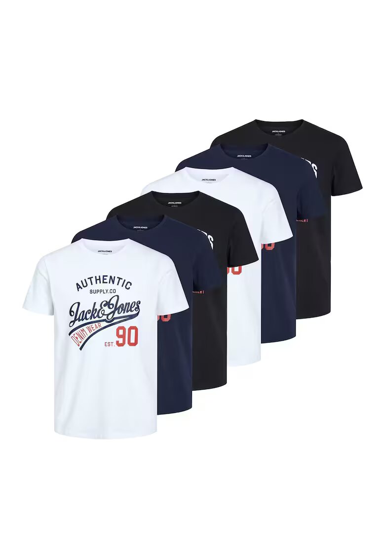 Jack & Jones Set de tricouri din bumbac cu logo vintage JJETHAN - 6 piese - Alb/Negru/Bleumarin