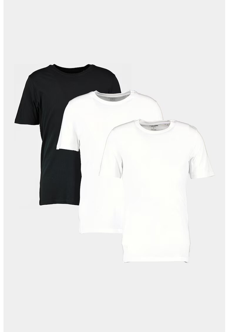 Jack & Jones Set de tricouri din bumbac organic cu decolteu la baz gatului - 3 piese - Alb/Negru