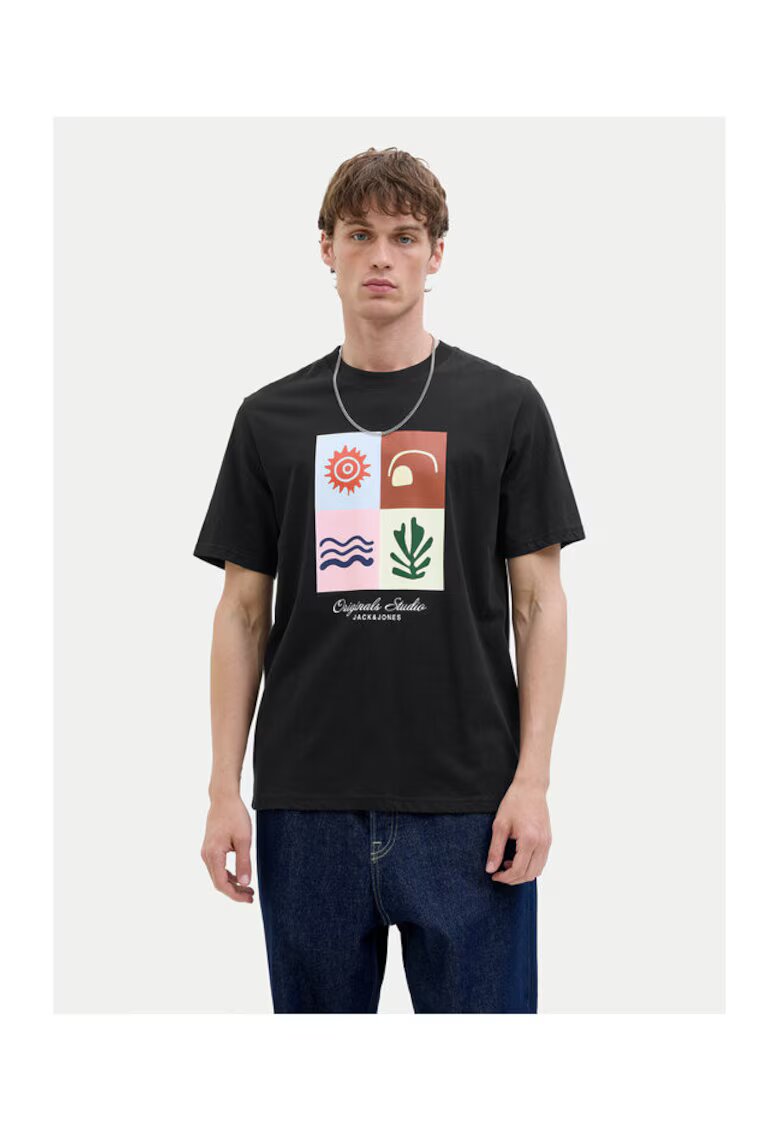 Jack & Jones Tricou barbati Jack Jones - 12277220 - Bumbac - Negru - Negru