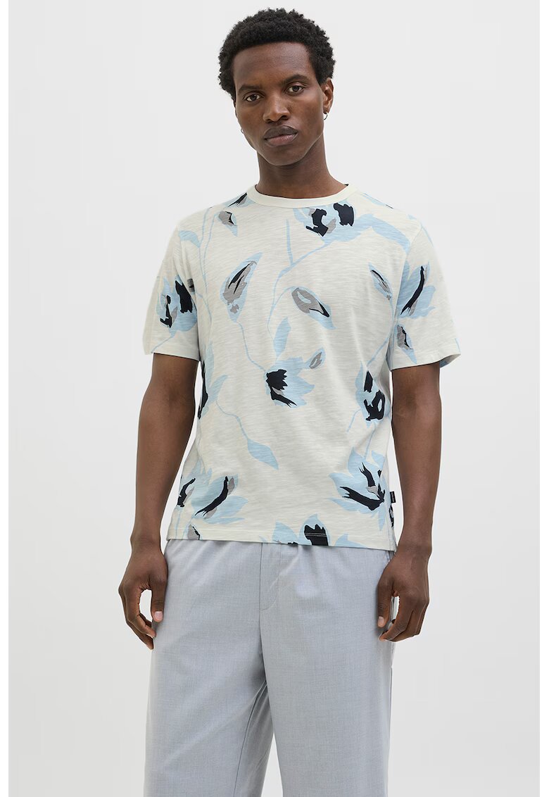 Jack & Jones Tricou cu decolteu la baza gatului si imprimeu - Albastru ultramarin/Alb murdar/Albastru deschis