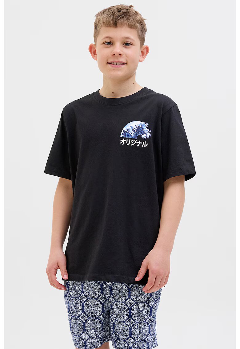 Jack & Jones Tricou cu decolteu la baza gatului si imprimeu - Negru/Albastru