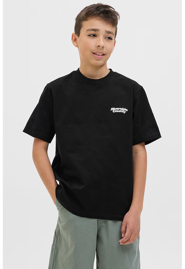 Jack & Jones Tricou cu decolteu la baza gatului si imprimeu text - Negru