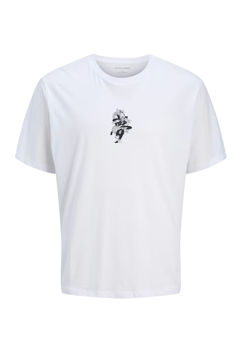 Jack & Jones Tricou cu imprimeu si decolteu la baza gatului - Negru stins/Alb optic