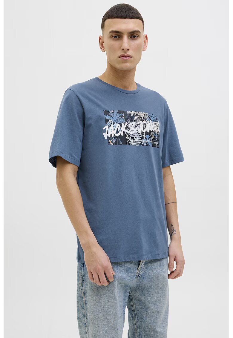 Jack & Jones Tricou de bumbac cu imprimeu - Alb/Albastru lavanda