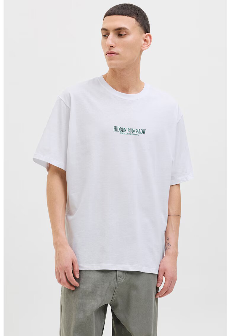 Jack & Jones Tricou de bumbac cu imprimeu - Alb/Verde