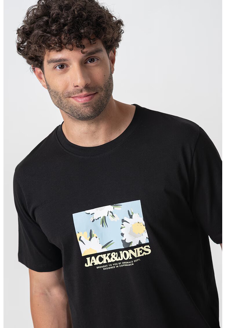 Jack & Jones Tricou de bumbac cu imprimeu frontal - Negru