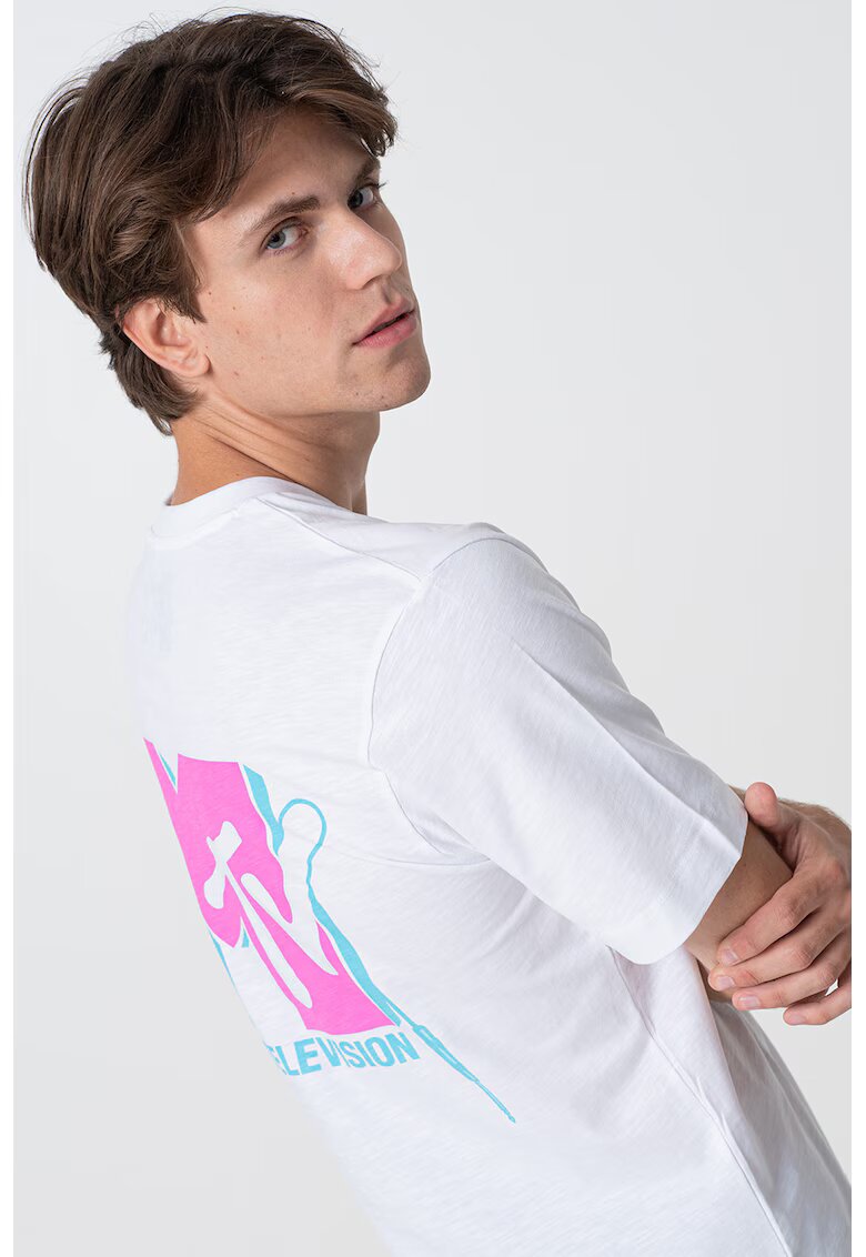 Jack & Jones Tricou de bumbac cu imprimeu grafic pe partea din spate - Alb/Roz