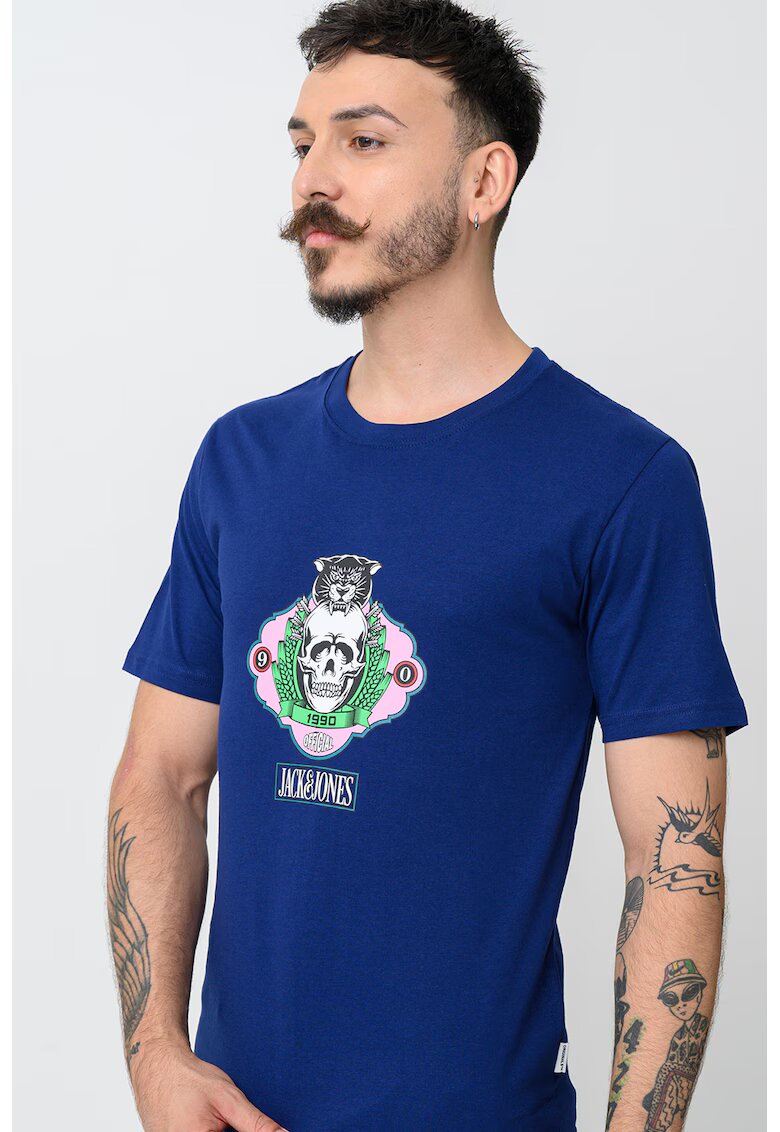 Jack & Jones Tricou de bumbac cu imprimeu - Roz/Bleumarin