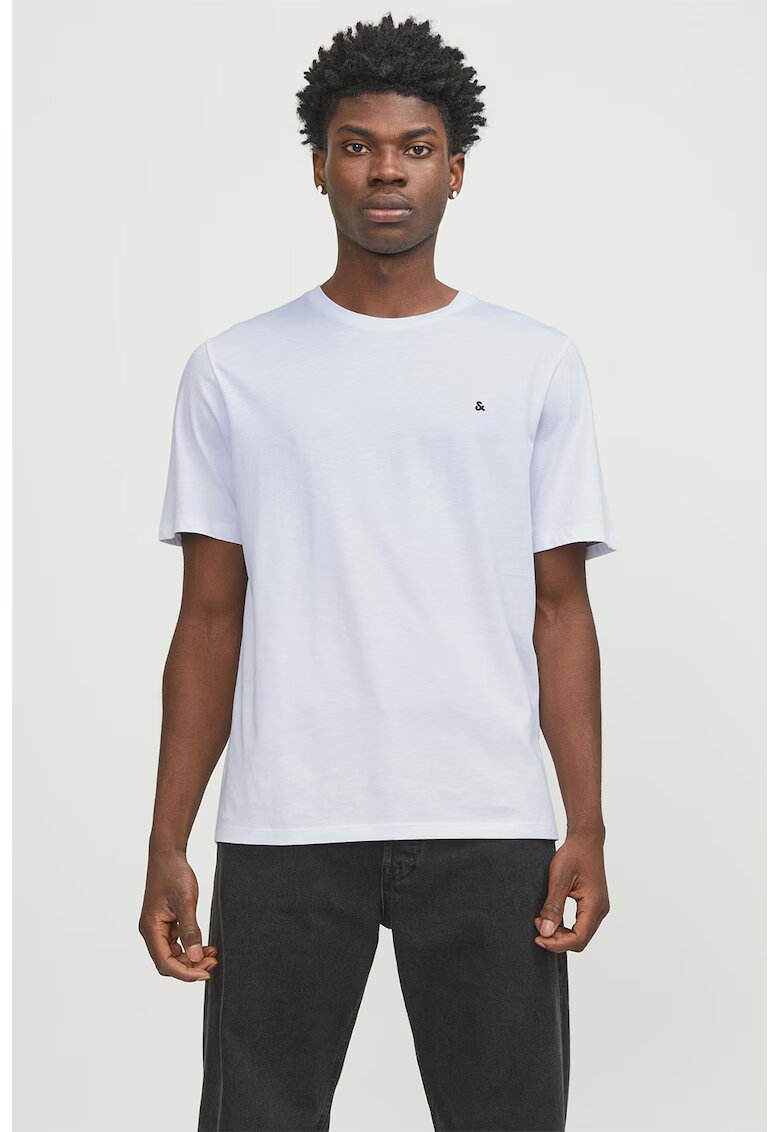 Jack & Jones Tricou de bumbac organic cu decolteu la baza gatului si broderie discreta - Alb optic