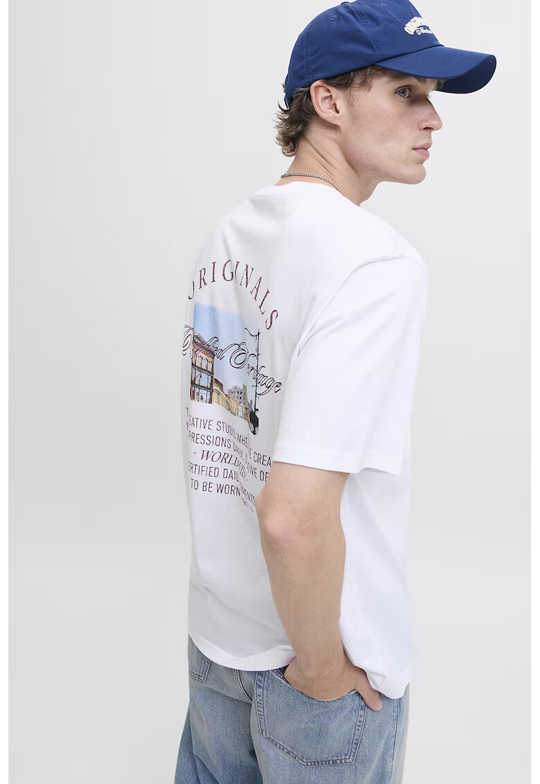 Jack & Jones Tricou de bumbac organic cu imprimeu pe partea din spate - Alb
