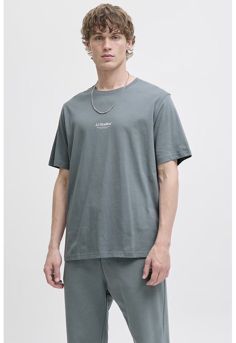 Jack & Jones Tricou de bumbac organic cu text - Albastru petrol