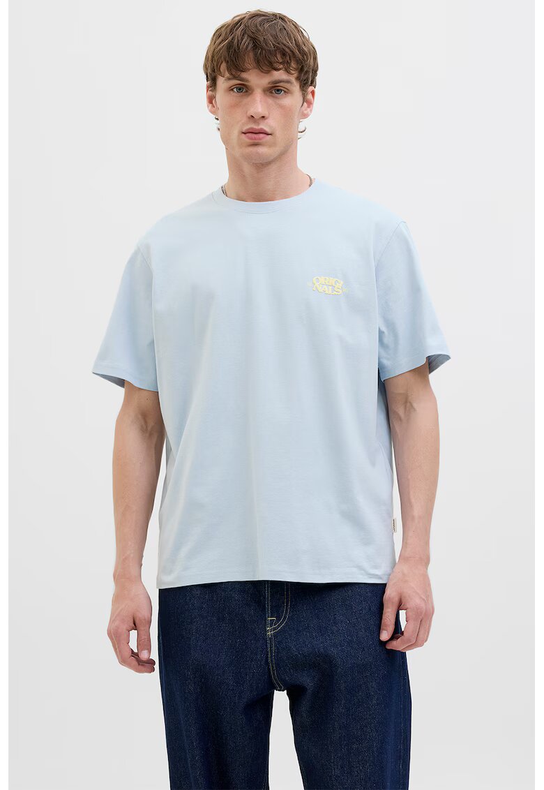 Jack & Jones Tricou din amestec de bumbac organic cu decolteu la baza gatului - Galben/Albastru azur