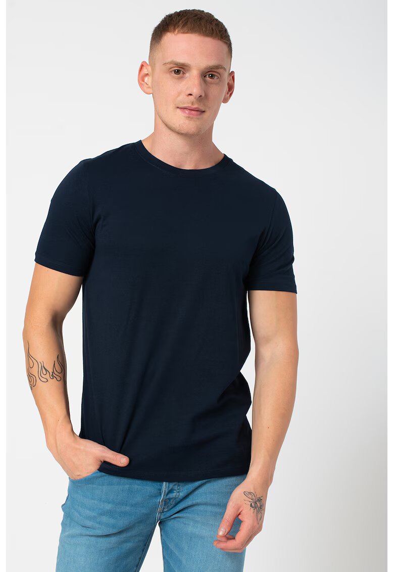 Jack & Jones Tricou din bumbac organic cu decolteu la baza gatului - Bleumarin