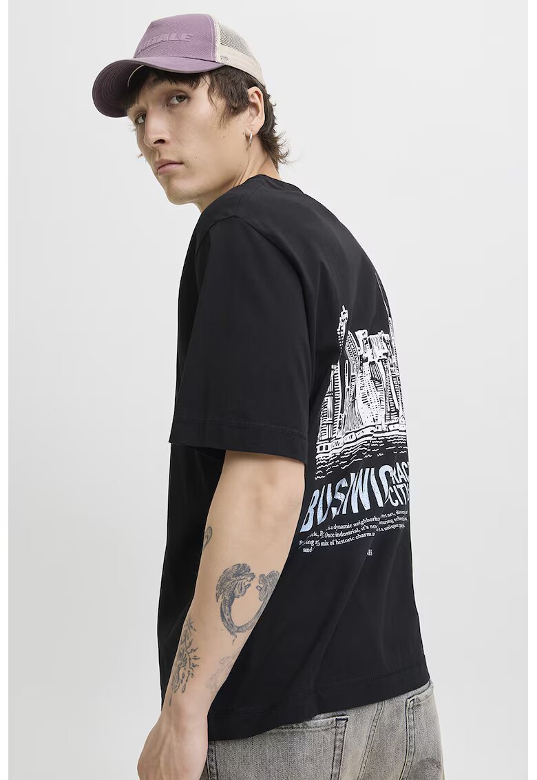 Jack & Jones Tricou din bumbac organic cu model grafic pe spate - Alb/Negru