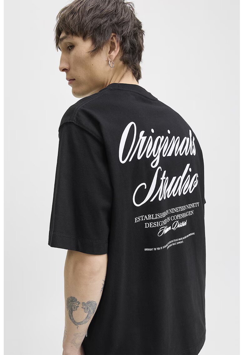 Jack & Jones Tricou lejer de bumbac cu imprimeu logo - Negru