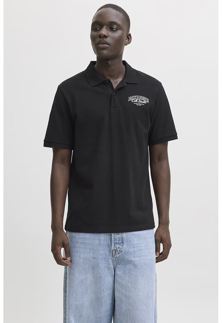 Jack & Jones Tricou polo de bumbac pique - Negru