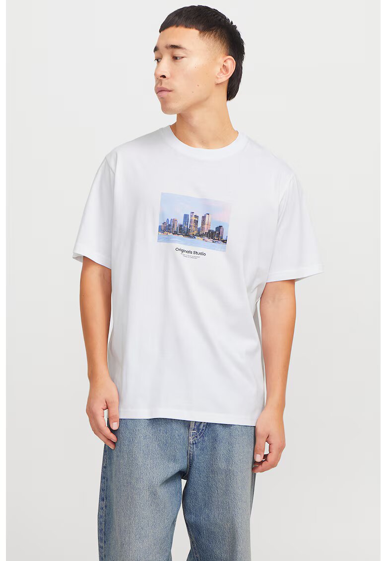 Jack & Jones Tricou relaxed fit de bumbac cu imprimeu - Alb/Albastru deschis