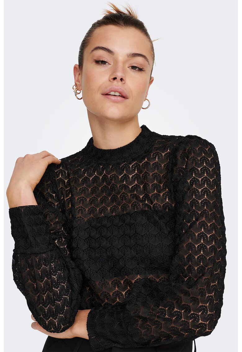 JDY Bluza semitransparenta cu maneci bufante - Negru