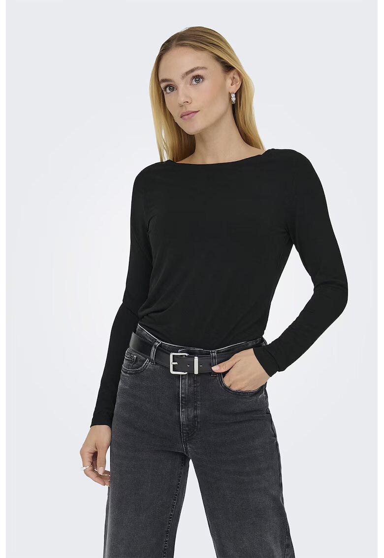 JDY Bluza slim fit cu decolteu barcuta - Negru